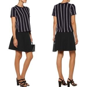 Theory Emmeris Ibisco Sweater Womens M Navy Striped Cotton Knit Short Sleeve Top